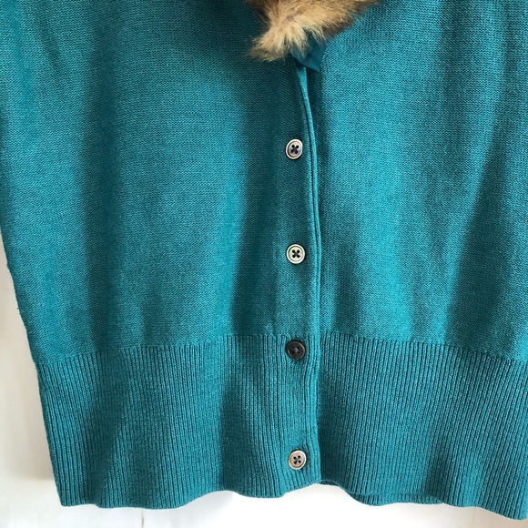 CAbi #3018 Tearoom Teal Cardigan with Faux Fur - Picture 3 of 8